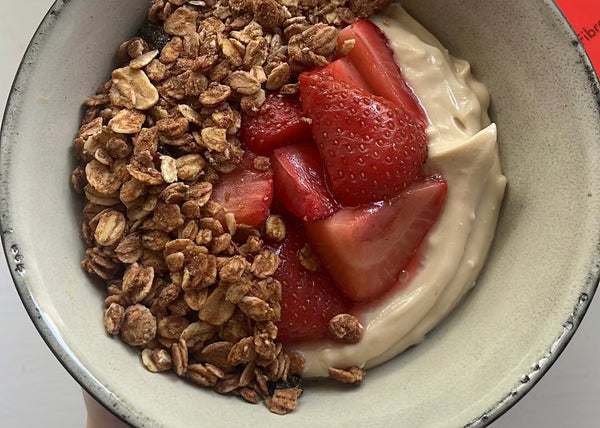 <p>Roasted Strawberry, Peanut Butter Granola Bowl</p>